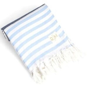 Rachel Miriam Positano Towel Sea Sunset Blue White Striped Tassel Fringe‎ New